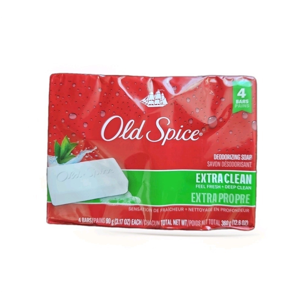 Old Spice Extra Clean Deodorizing Bar Soap 4 Pack Bars Fresh Deep Clean #263-265
